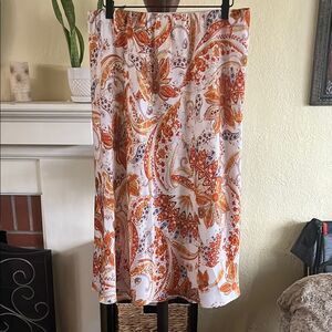 Halogen Orange and White Midi A-Line Skirt Resort Wear